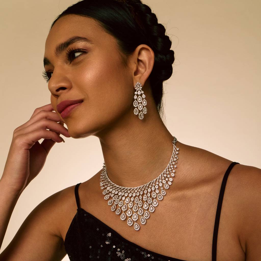 White Rhodium-Plated Party  Zircon Jewellery Set - 451895 : 451895