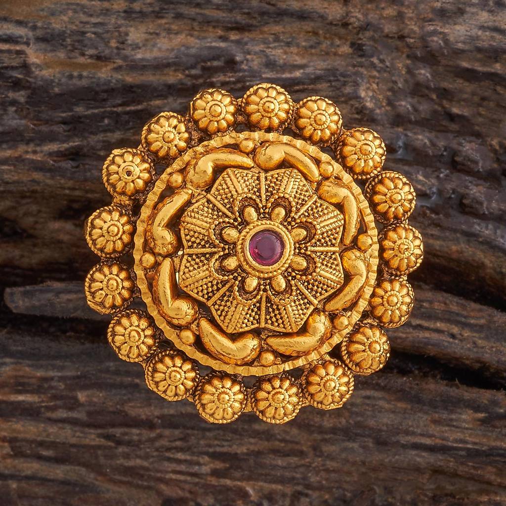 Kushal'S Fashion Jewellery Red Stone-Studded Gold-Plated Antique Finger Ring : 429862
