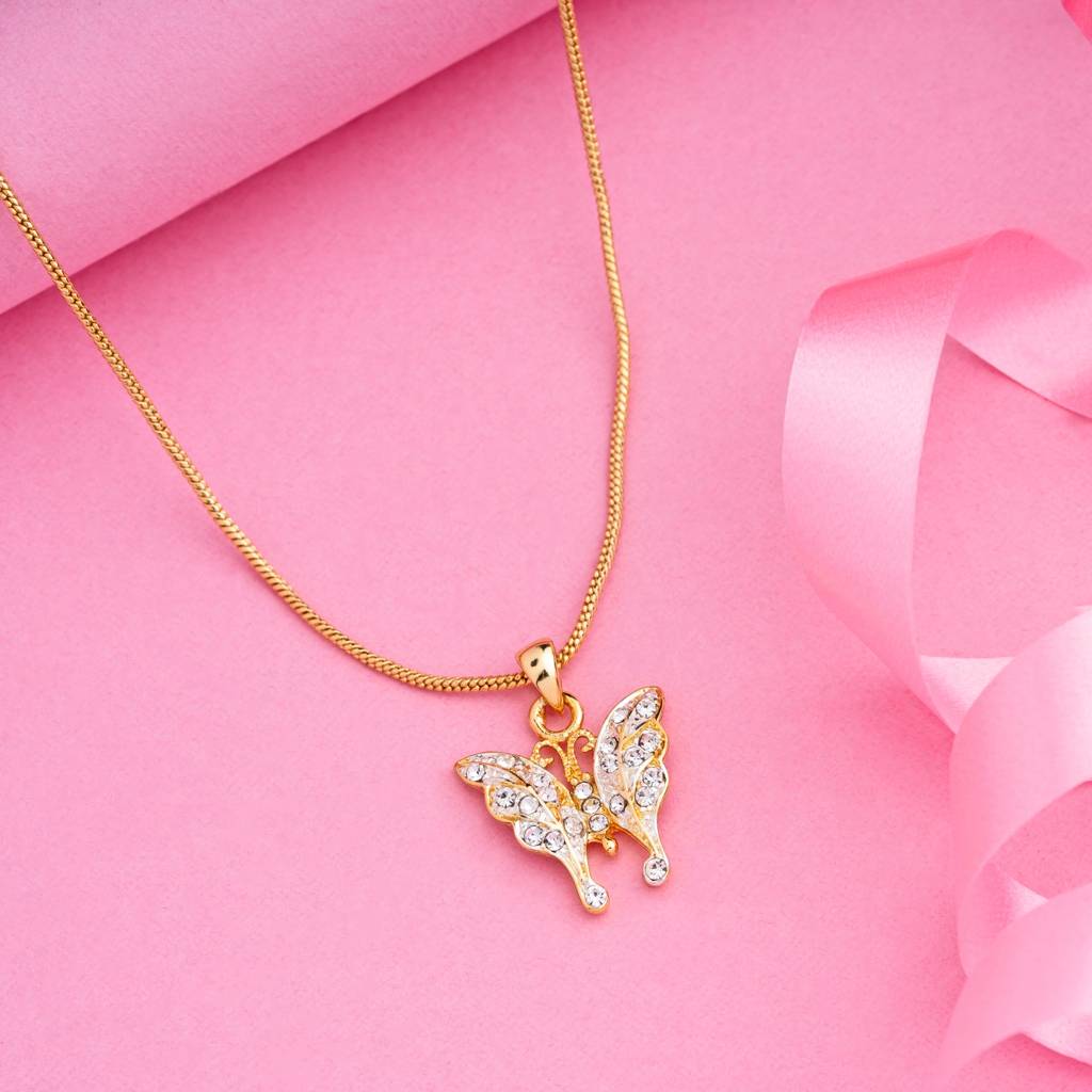 Estele Gold & Rhodium Plated Butterfly Designer Pendant With Crystals For Women : 635PENDANT