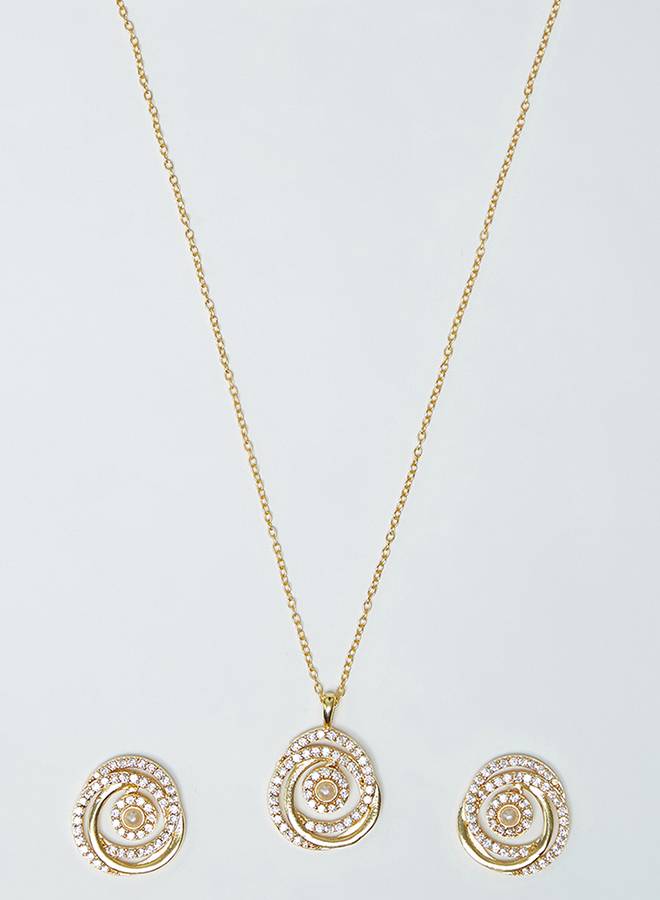 Gold Tone Spiral Design Pendant Set : 8905124438734