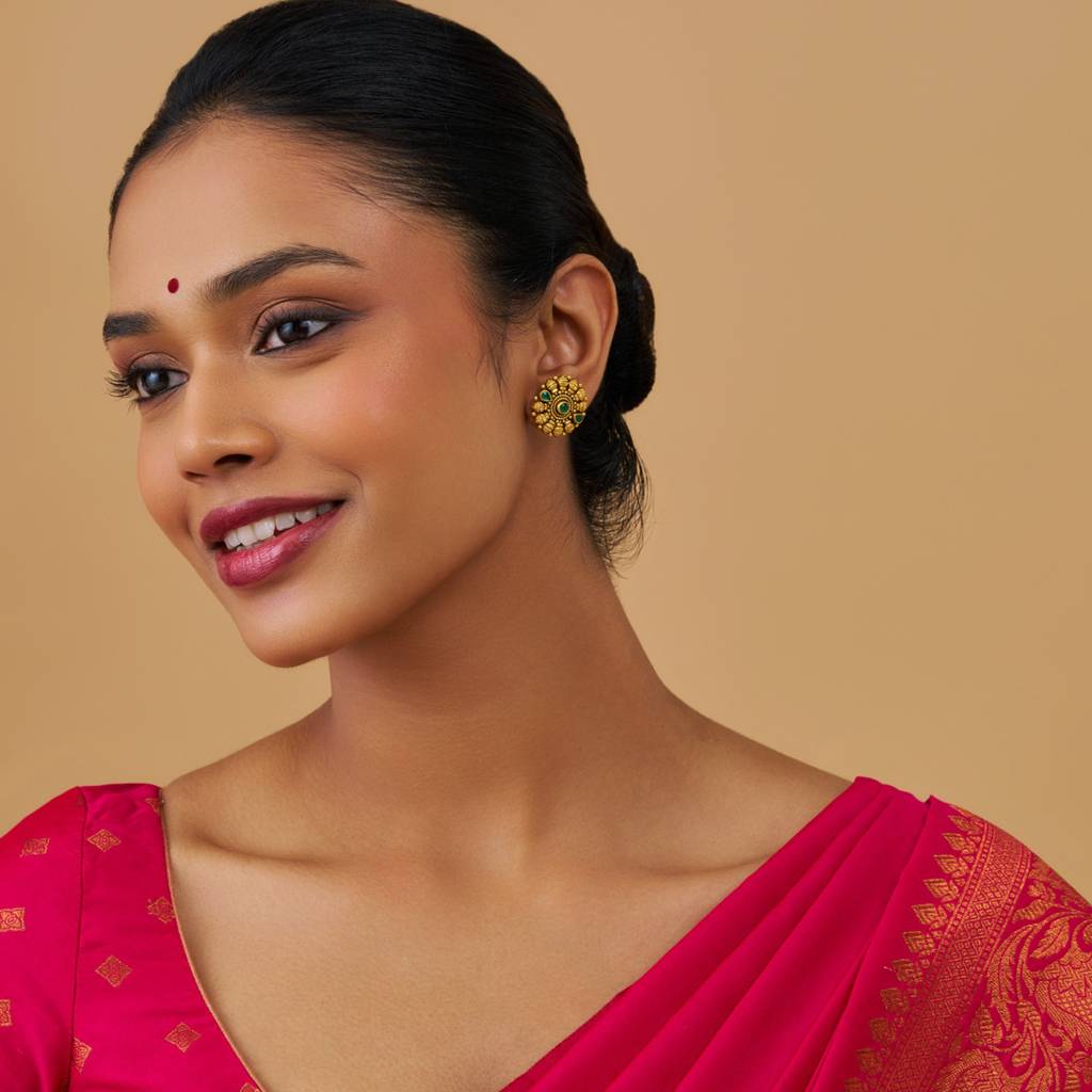 Kushal'S Fashion Jewellery Oxidised Gold-Plated Ethnic 92.5 Pure Silver Temple Studs-177441 : 425377