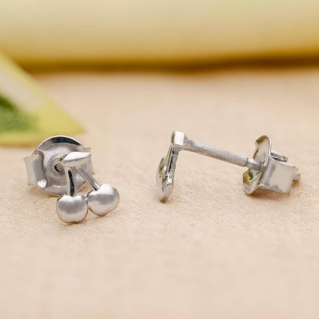 925 Silver Cherry Stud Earrings | Cute Fruit Jewelry For Women : SE_000809
