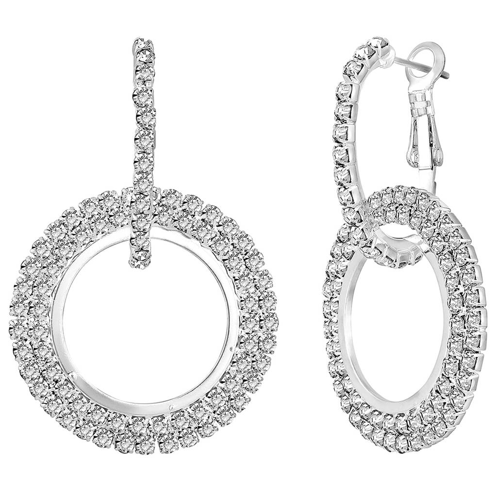 Silver Plated Cubic Zirconia Studded Hoop Earrings Stylish Fashion Work Office Regular Wear Jewellery Gift For Girls : PX8E139