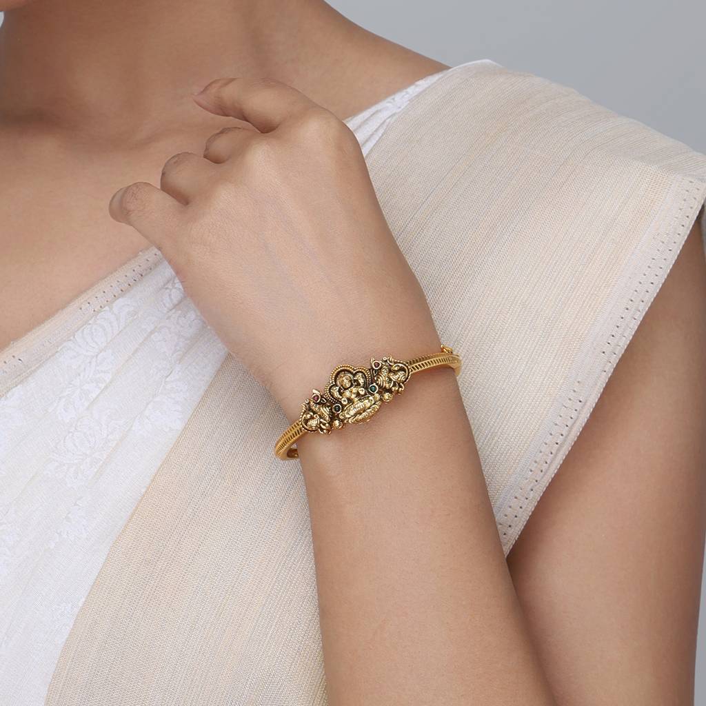Kushal'S Fashion Jewellery Green Gold-Plated Ethnic Antique Kada -452519 : 452519