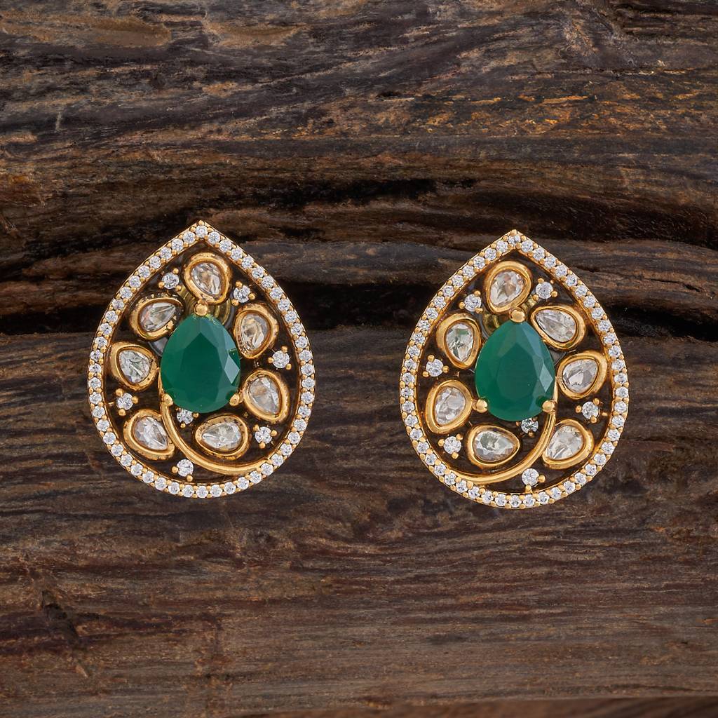 Kushal'S Fashion Jewellery Green Victorian Plated Bridesmaid Kundan Earring-174060 : 417720