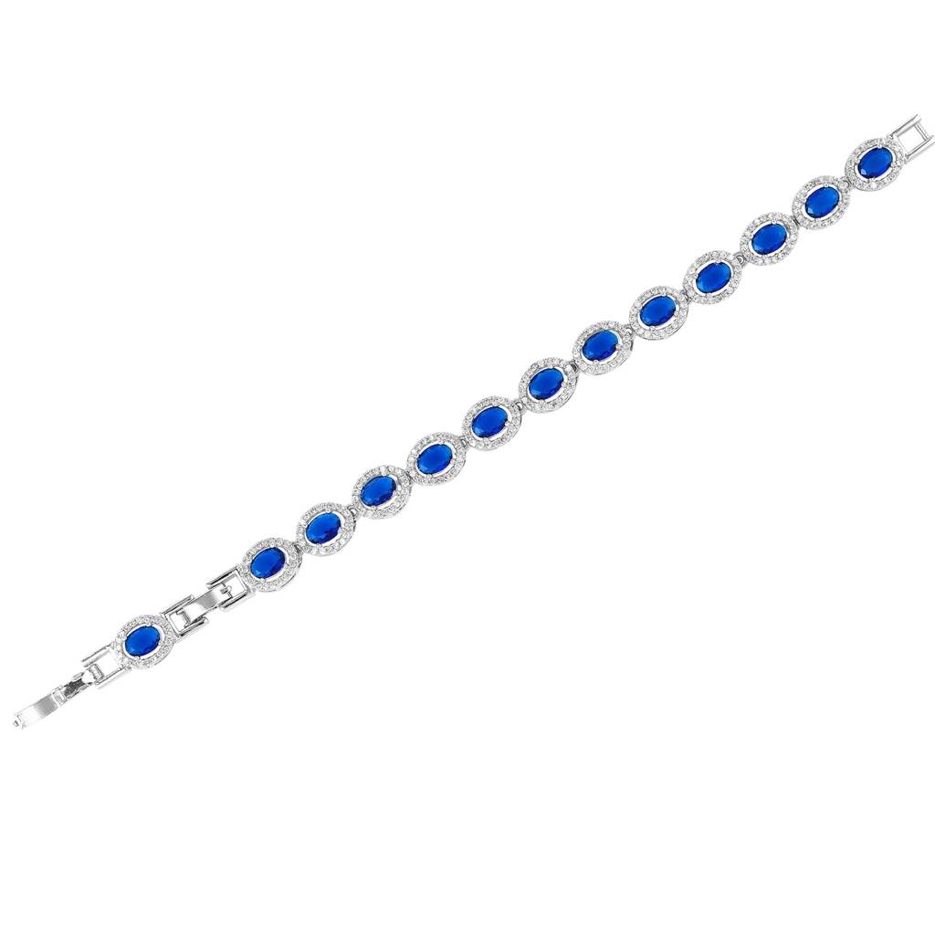 Estele Rhodium Plated Dazzling Blue American Diamonds Enhanced Charm Bracelet|A Touch Of Glamour For Women : AD-065-IRBLBR