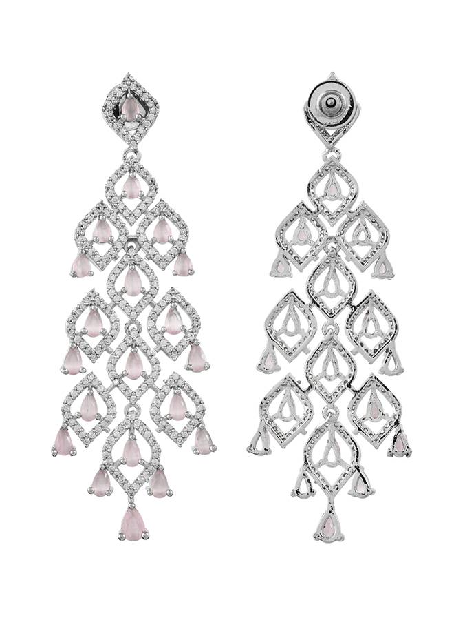 Sparkling Elegance Luxurious Soft Pink American Diamond Dangler Earrings : 8905124528510