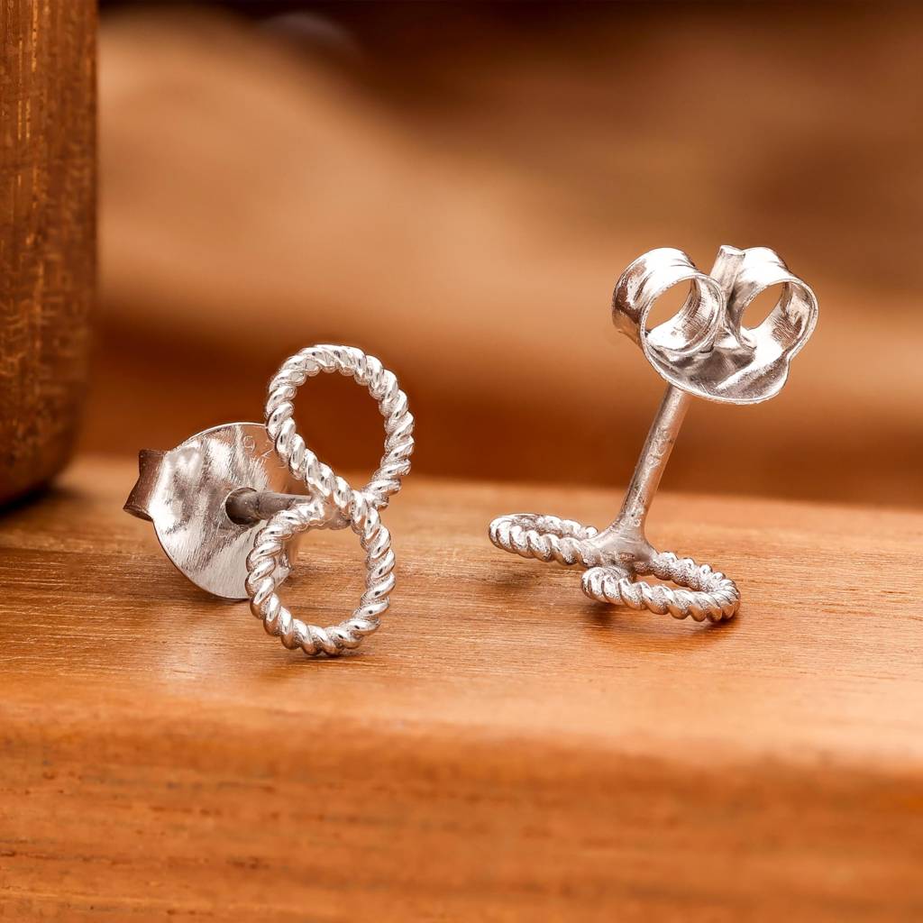 925 Silver & Gold Finish Twisted Rope Infinity Stud Earrings : SE_000875