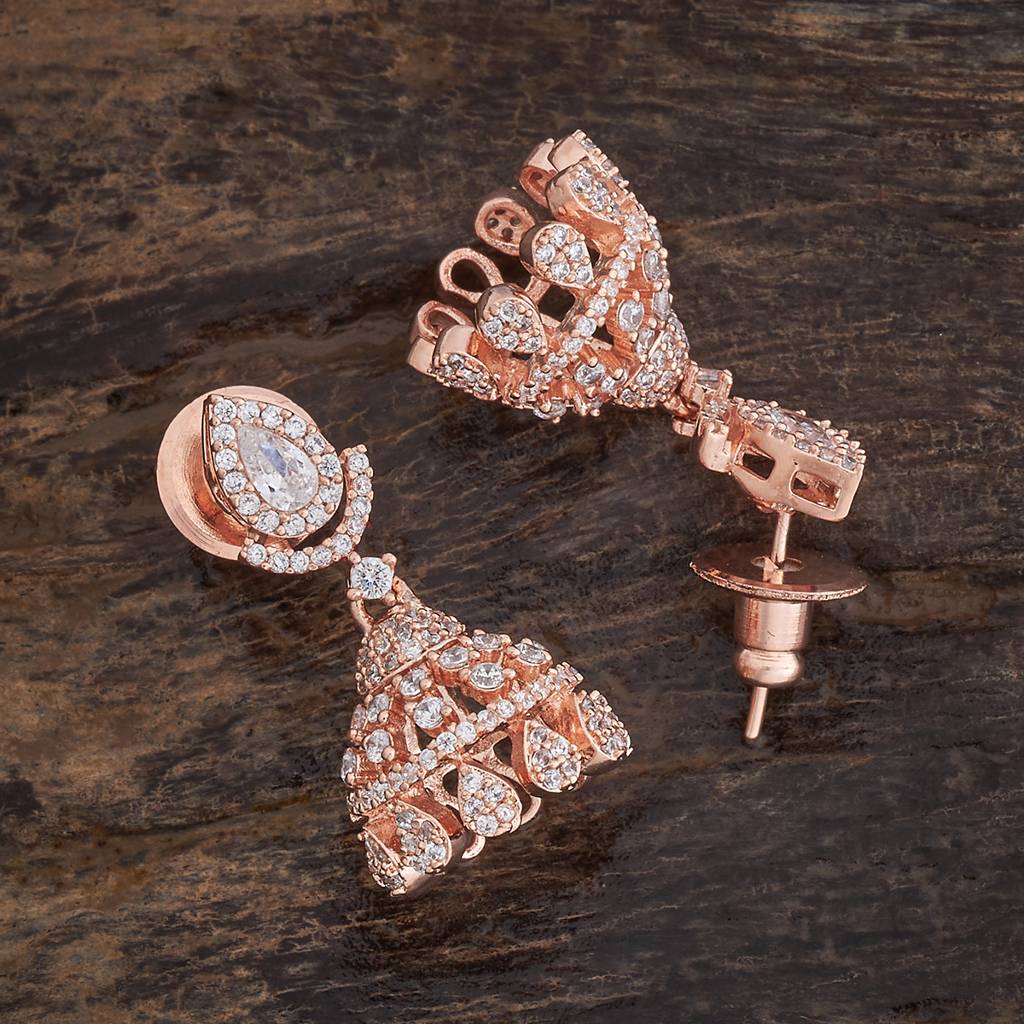 Kushal'S Fashion Jewellery White Rose Gold-Plated Party Zircon Jhumkas-173149 : 415739