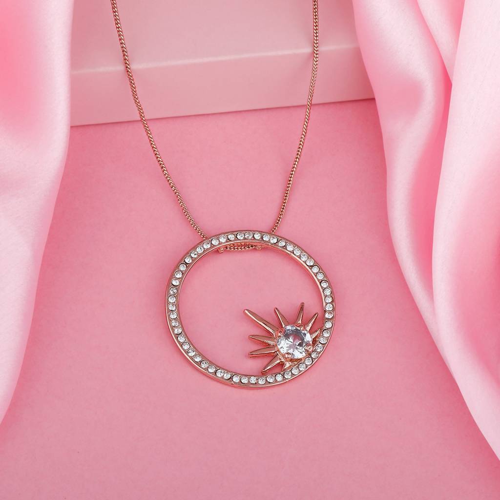 Estele Rosegold Plated Round Shaped Pendant With White Austrian Crystals For Women : 609-RGPENDANT