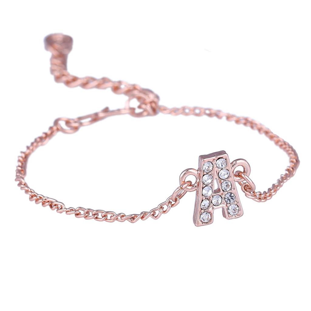 Estele Rosegold Plated Captivating Medium 'A' Letter Bracelet With Crystals For Women : 102178-RG-ABR