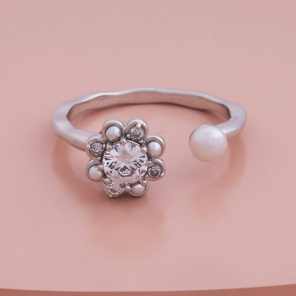 Kushal'S Fashion Jewellery Pearl Rhodium-Plated Party Trendy Zircon Finger Ring -443306 : 443306