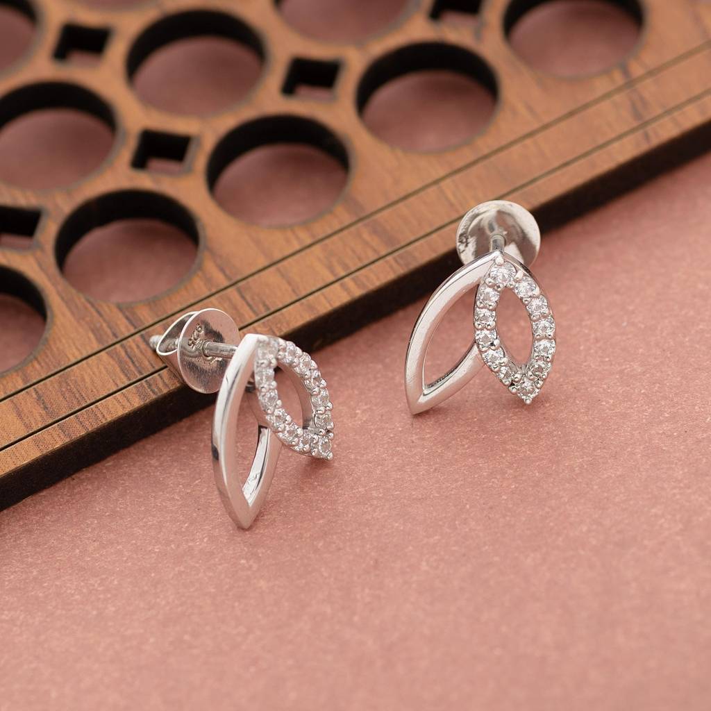 925 Silver Marquise Leaf Cz Stud Earrings | Pave Nature Inspired Jewelry Gift For Her : SE_000754