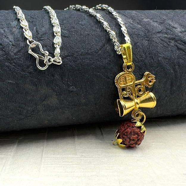 Jewelry Shiva Bholenath Rudraksha Pendant For Men'S: Gold & Rhodium Plated Divine "Mahadev Shiva Name & D : OSAK002-2TNPENDANT