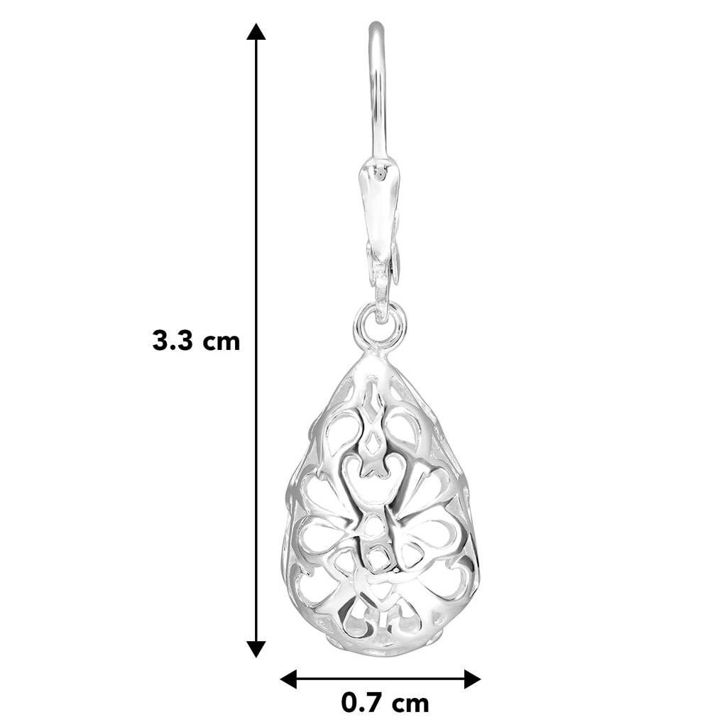 925 Sterling Silver Anti Tarnish Tear-Drop Diamond-Cut Filigree Earrings Jewellery Collections Navratri Gift For Wom : PF17E72
