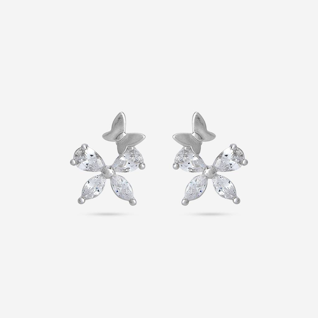 Kushal'S Fashion Jewellery White Rhodium-Plated Party 92.5 Sterling Silver Studs-448381 : 448381