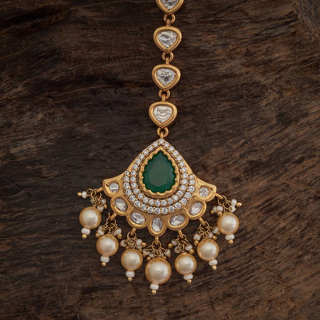 Kushal'S Fashion Jewellery Green Victorian-Plated Ethnic Kundan Tikka -415287 : 415287