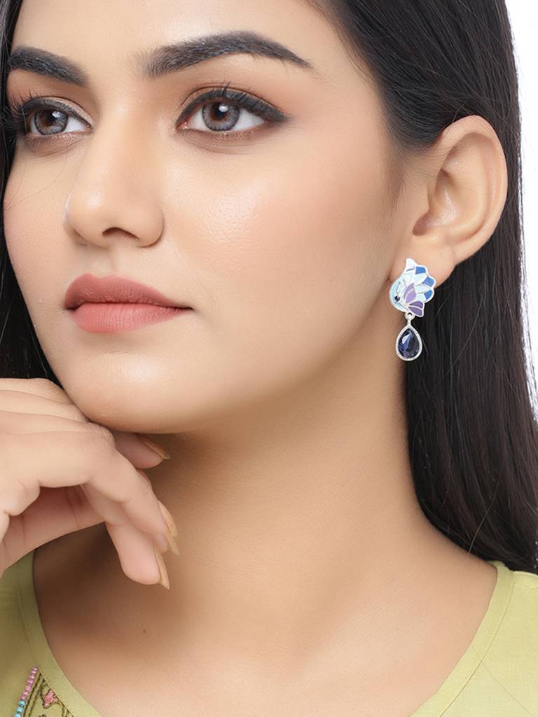 Butterfly Dew Drop Blue Earrings : 8905124049800