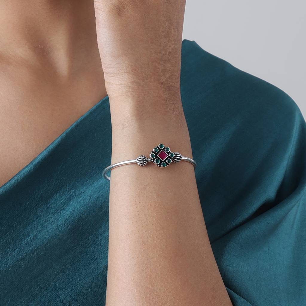 Kushal'S Fashion Jewellery Silver-Plated Stone-Studded Kada Bracelet-158240 : 435877