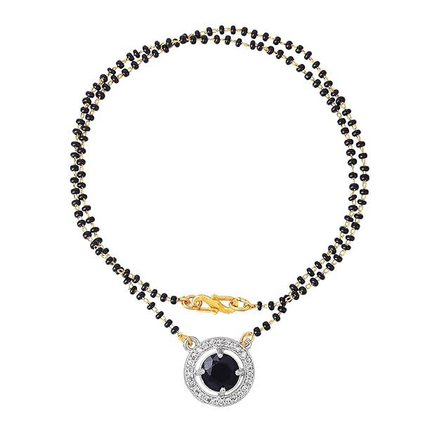 Gold & Rhodium Plated Sleek & Regal Circular Pendant Mangalsutra Chain With Black Beads & Crystal For Wom : OSAKMS013-2TNBKNK