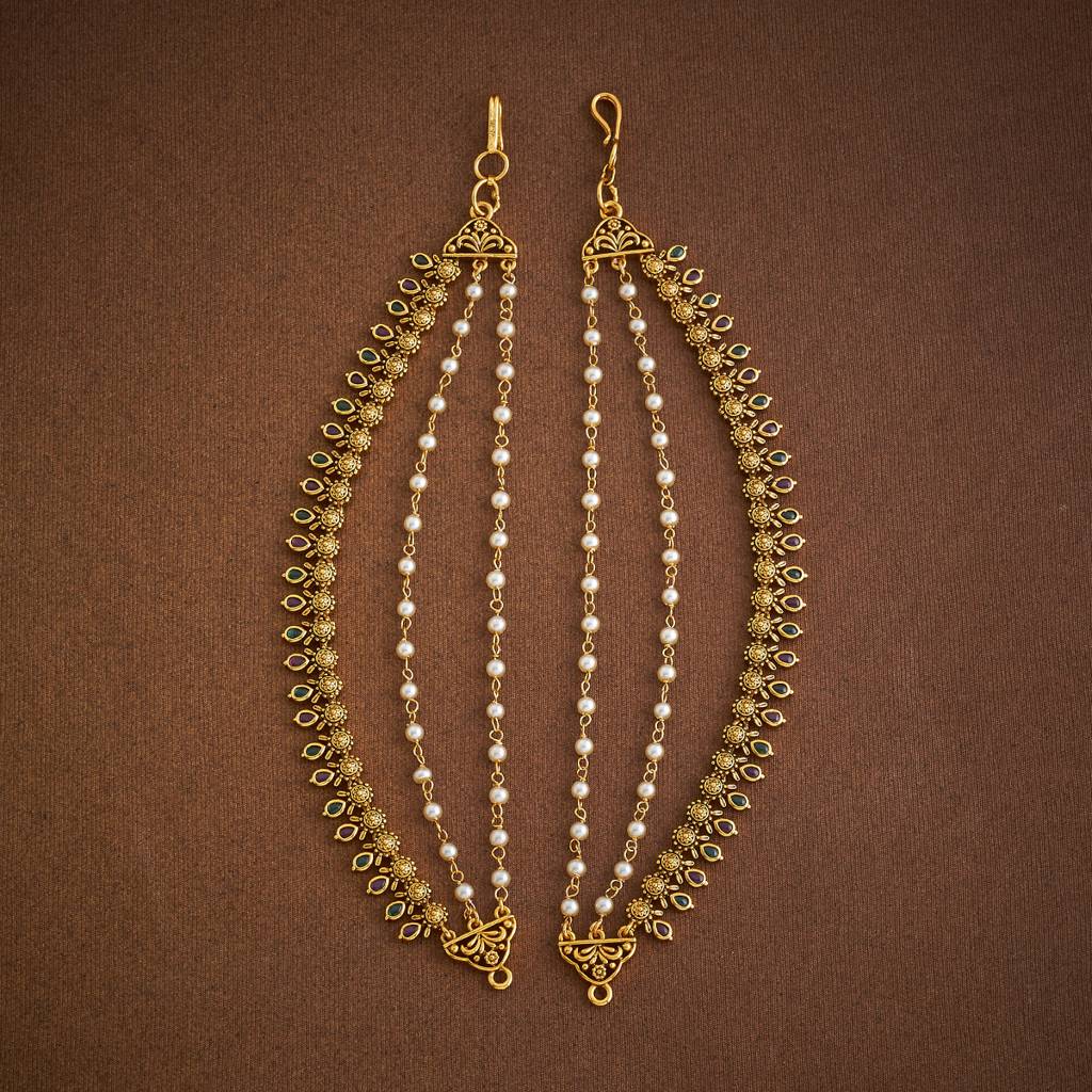 Kushal'S Fashion Jewellery Ruby-Green Gold-Plated Ethnic Antique Matil -423793 : 423793