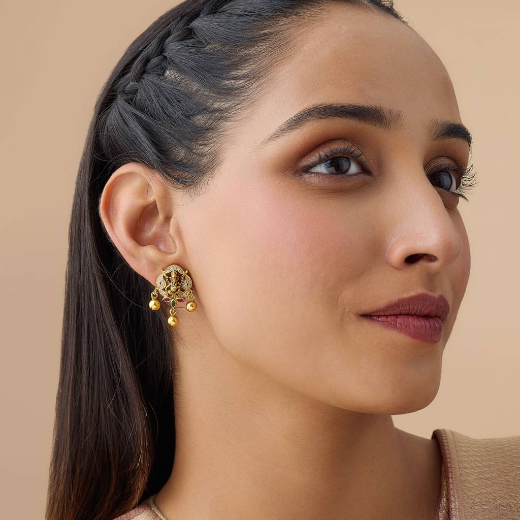 Kushal'S Fashion Jewellery Ruby-Green Gold-Plated Ethnic 92.5 Pure Silver Temple Studs-163729 : 426321