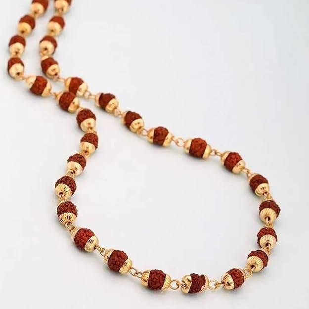 Modern Gold Finish Rudraksha Beaded Chain For Spiritual, Festive & Daily Wear For Men : OSAK014-IGBRNCHAIN