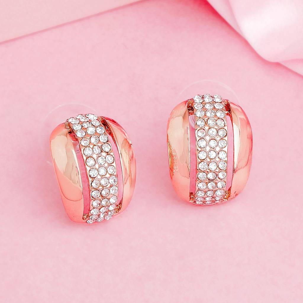 Estele Rosegold Plated Geometric Designer Stud Earrings With Austrian Crystals For Women : 627701-RGER