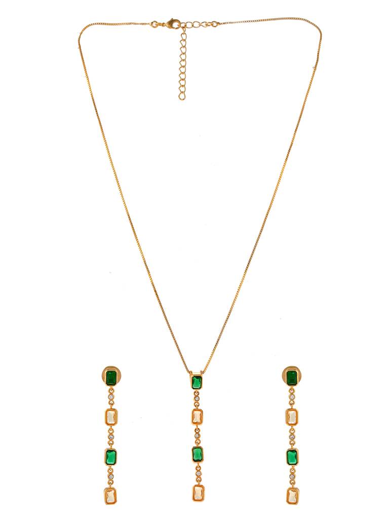 Mothers Day Green And Yellow Emerald Cz Pendant Set With Dangler Earrings : 8905124502060