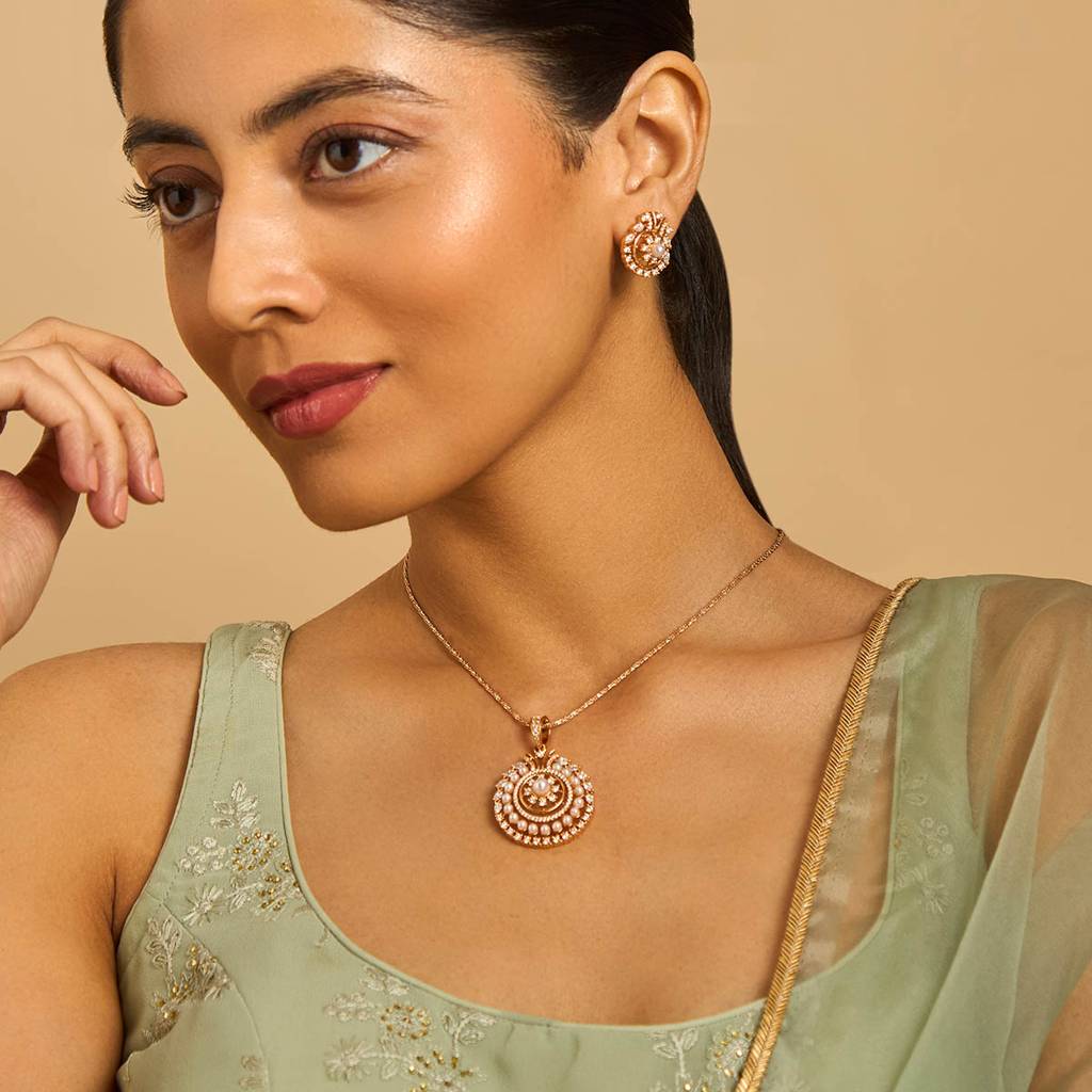 Kushal'S Fashion Jewellery White Gold-Plated Copper Party Zircon Pendant Set-176296 : 422394