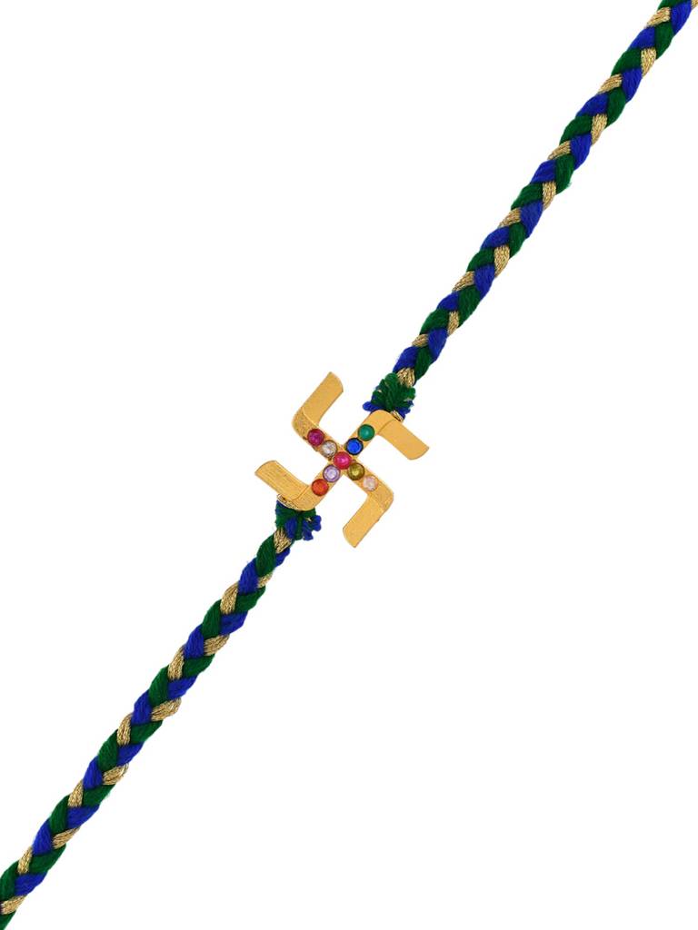 Gold Navratan Swastik Rakhi For Brother : 8905124530681