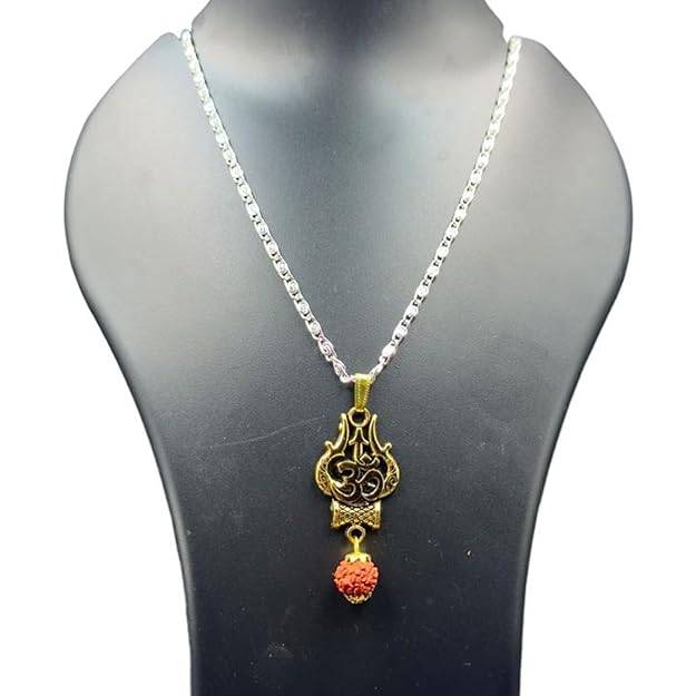 Jewelry Mahadev Om Trishul Damru Pendant For Men'S: Gold & Rhodium Plated Sacred "Shiva Bholenath Om Tris : OSAK005-2TNPENDANT