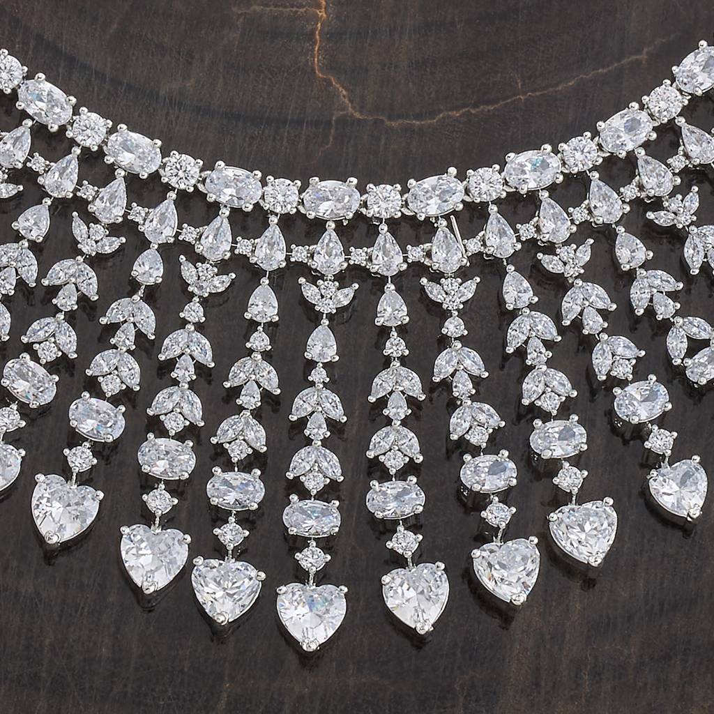 Kushal'S Fashion Jewellery Rhodium-Plated Cubic Zirconia Jewellery Set : 426379