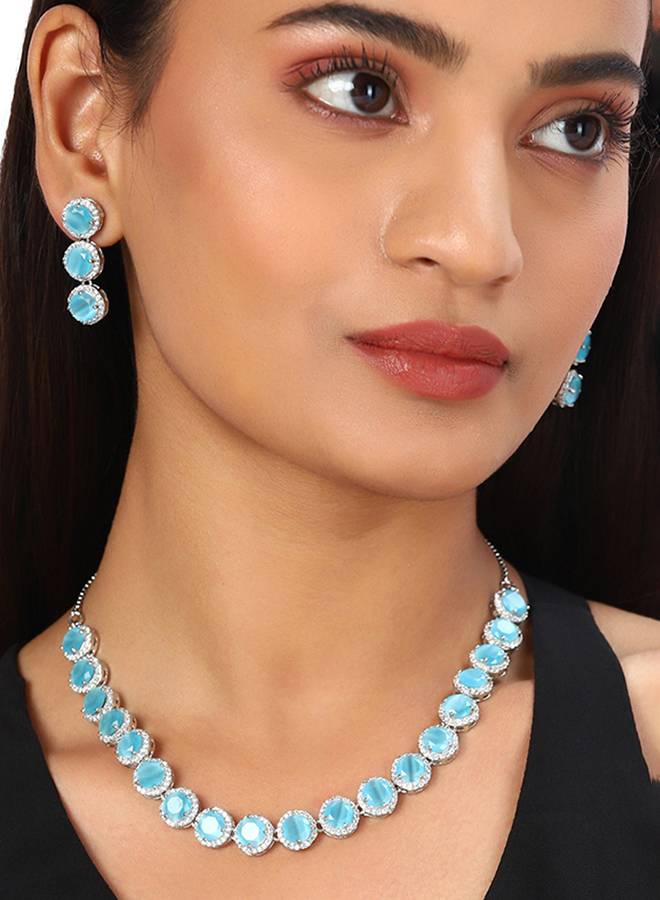 Sparkling Elegance Silver Plated Zircons Jewellery Set : 8905124435559