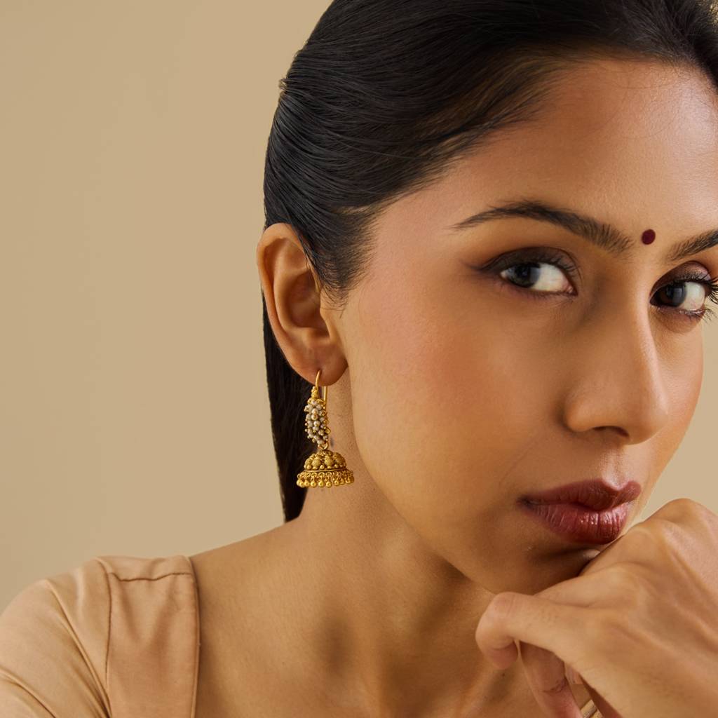 Kushal'S Fashion Jewellery Pearl Gold-Plated Ethnic 92.5 Pure Silver Temple Jhumkas-170615 : 410909