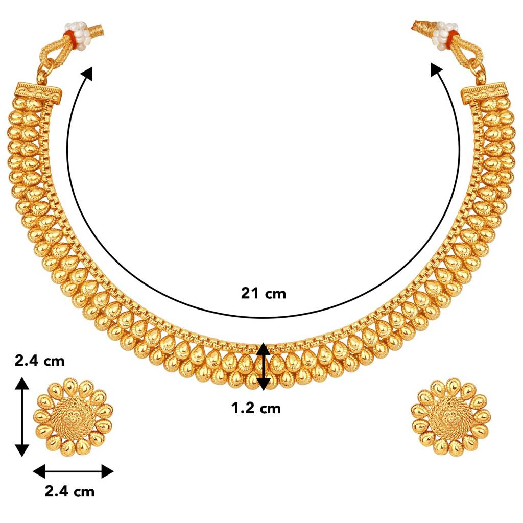 Gold Plated Indian Traditional Choker Necklace With Studded Earrings Jewellery Set Gift For Women Girls : PF27N01
