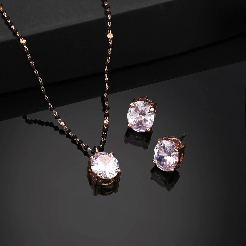 Estele Rose Gold Plated Cz Shinning Round Designer Maangalsutra Necklace Set For Women : ADMS040-RGWENKER