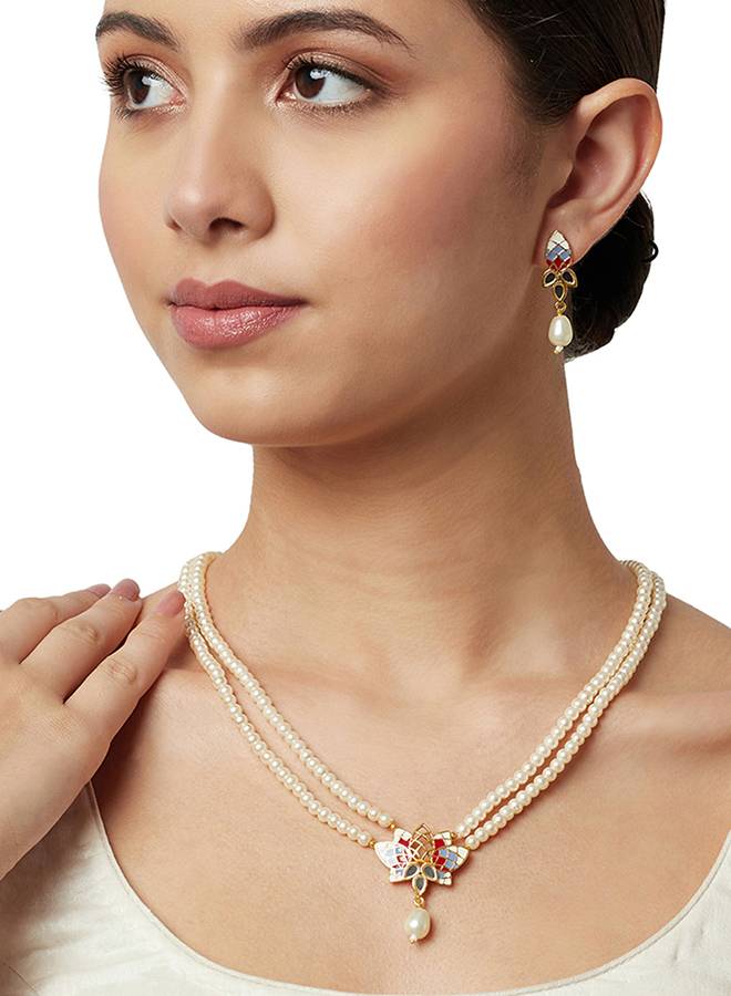 Festive Hues Gold Plated Filigree Faux Pearls Adorned Jewellery Set : 8905124458862