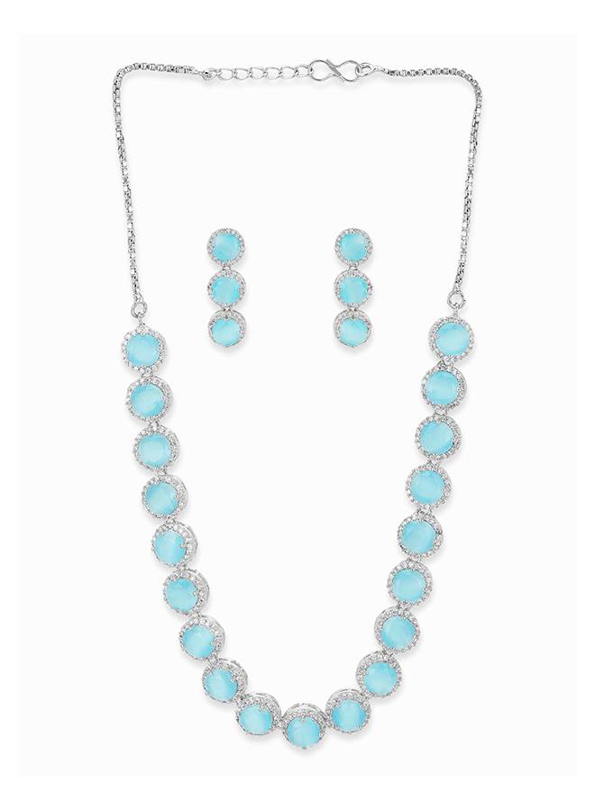 Sparkling Elegance Silver Plated Zircons Jewellery Set : 8905124435559