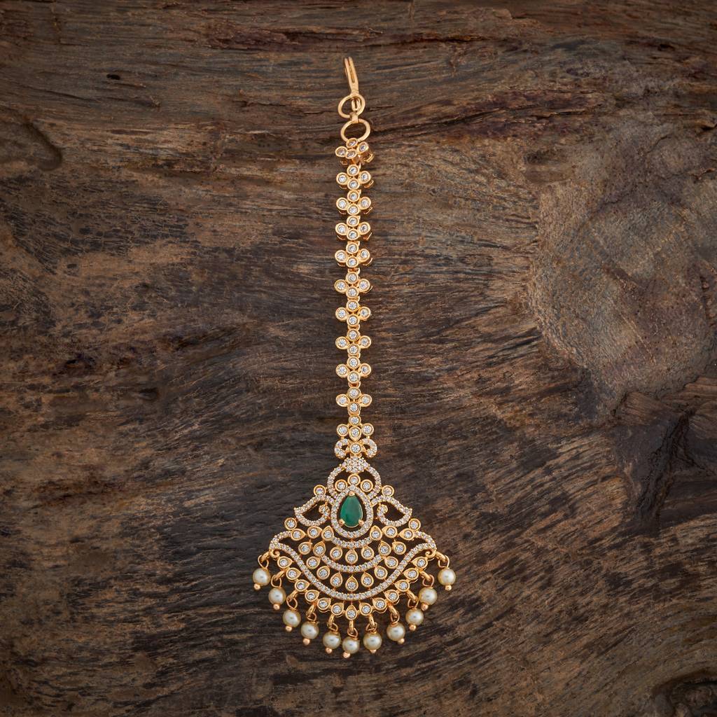 Kushal'S Fashion Jewellery Green Gold-Plated Party Zircon Maang Tikka-180630 : 431698