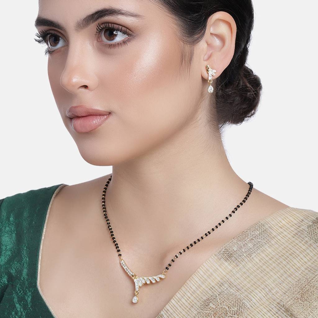 Estele Gold & Rhodium Plated Wave Shaped Mangalsutra Necklace Set For Women : EMS13080053NKER