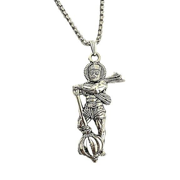 Gehena By Estele Powerful Bajrangbali Hanuman Ji With Gada (Mace) Locket Pendant For Men: Silver Oxidize : OSAK048-IROXPENDANT