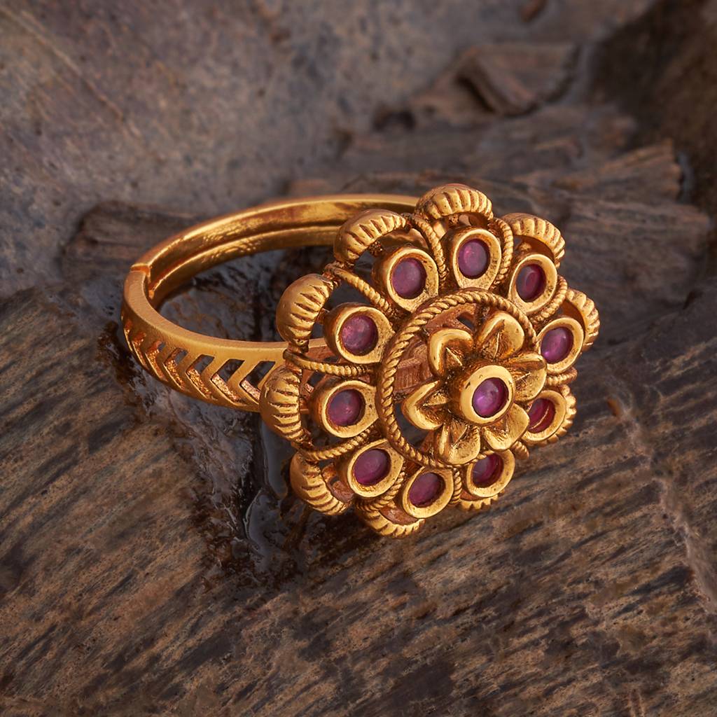 Kushal'S Fashion Jewellery Ruby-Green Gold-Plated Antique Finger Ring-178641 : 427716