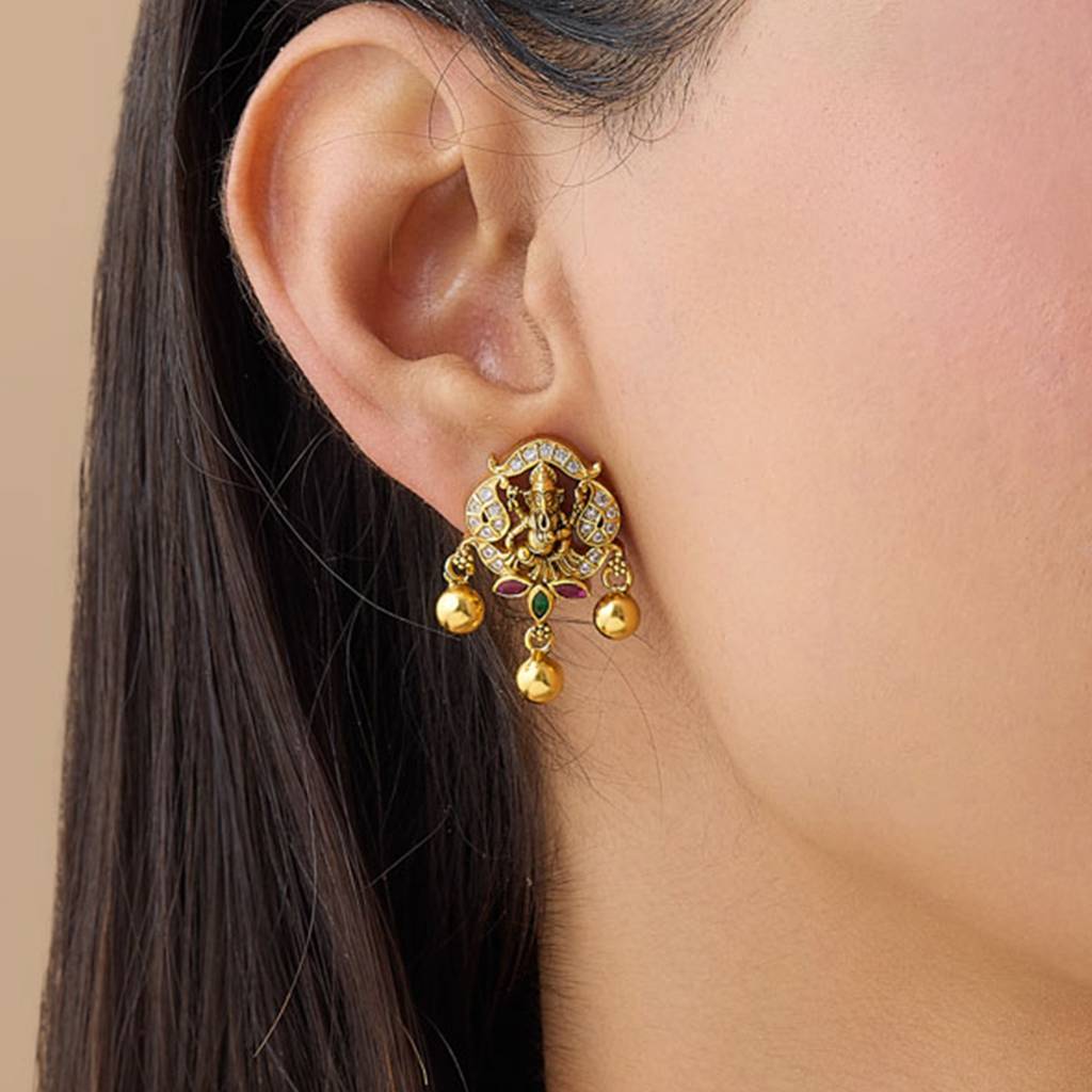 Kushal'S Fashion Jewellery Ruby-Green Gold-Plated Ethnic 92.5 Pure Silver Temple Studs-163729 : 426321