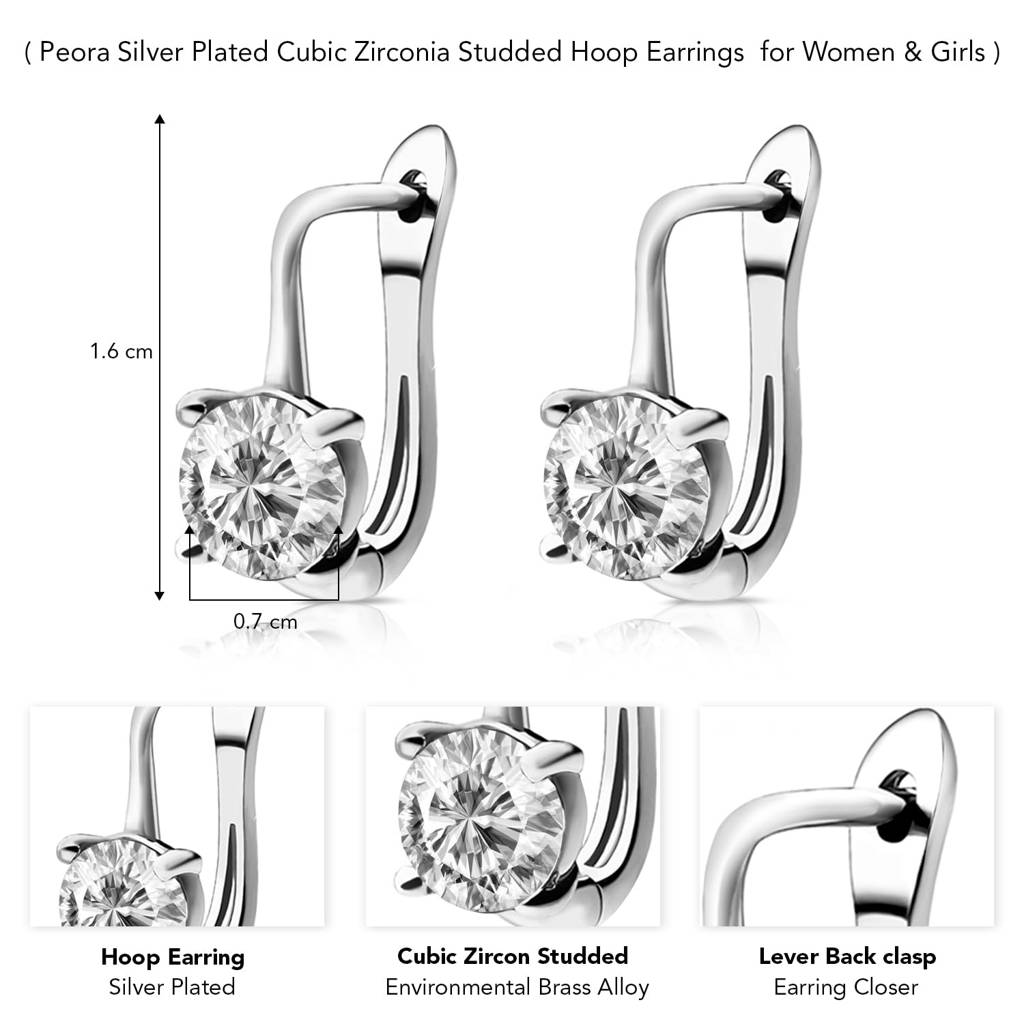 Silver Plated Cubic Zirconia Studded Hoop Earrings Lever Back Fashion Jewellery : PX8E178