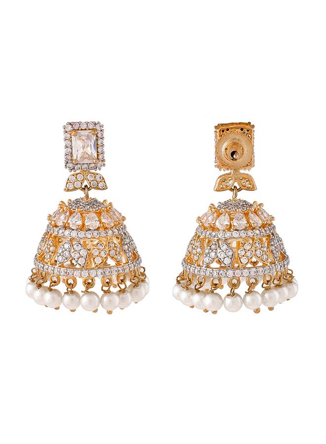 Sparkling Elegance Zirconia Two Tone Plated Jhumki Earrings : 8905124508062