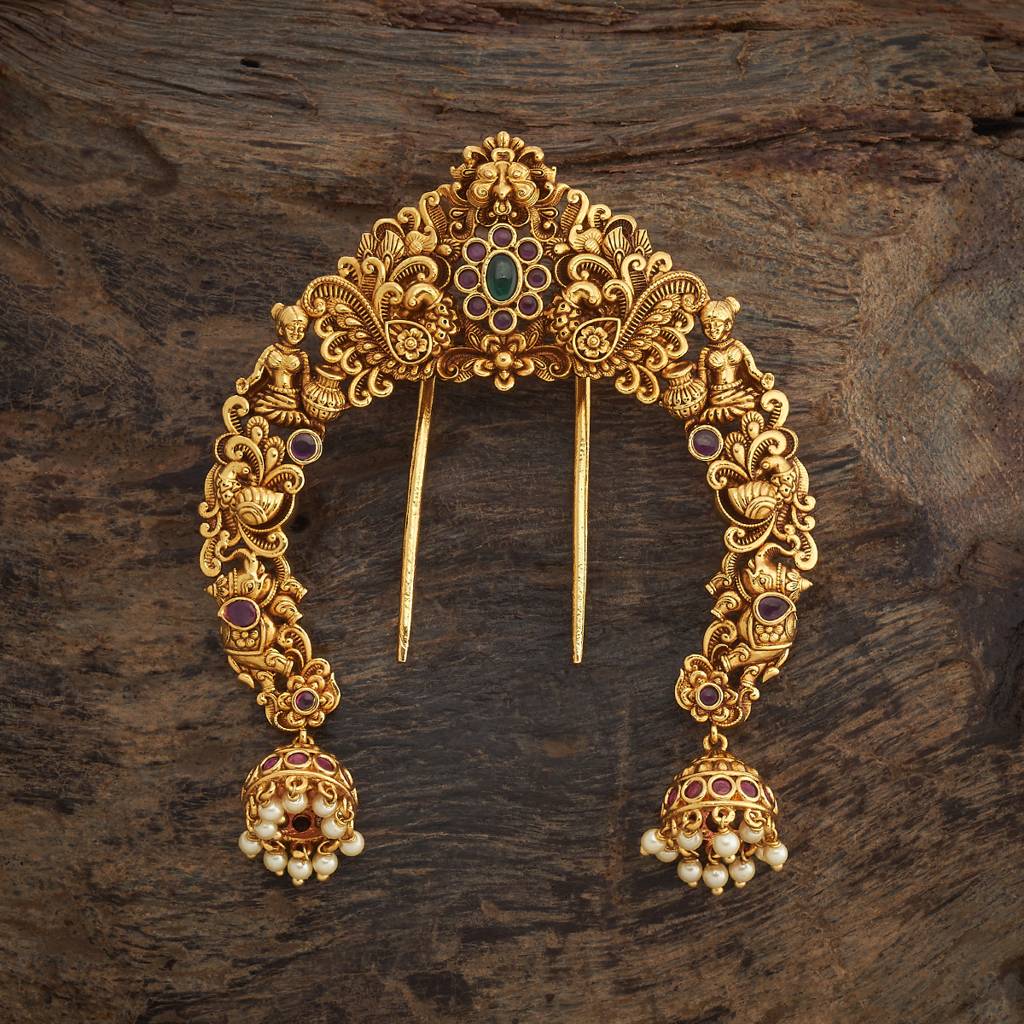 Kushal'S Fashion Jewellery Ruby-Green Gold-Plated Ethnic Antique Hair Brooch -181403 : 433566