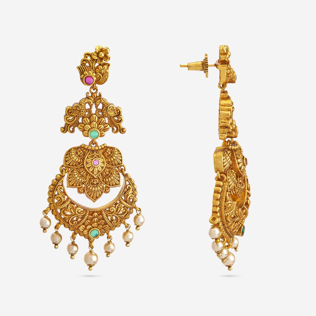 Ruby-Green Gold-Plated Ethnic Antique Drops-442832 : 442832