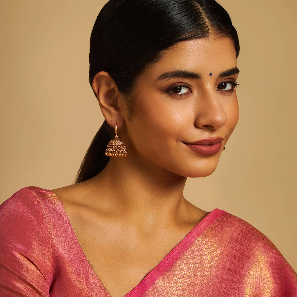 Kushal'S Fashion Jewellery Gold Gold-Plated Ethnic Antique Earring Jhumkas-176284 : 422504