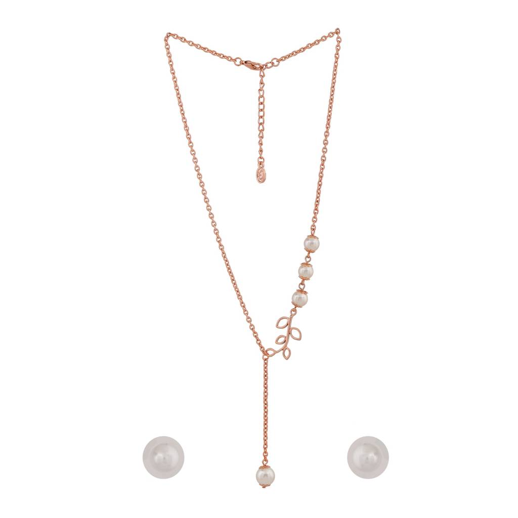 Estele Rose Gold Plated Beautiful Necklace Set With Pearls For Women : 9675-RGNKER